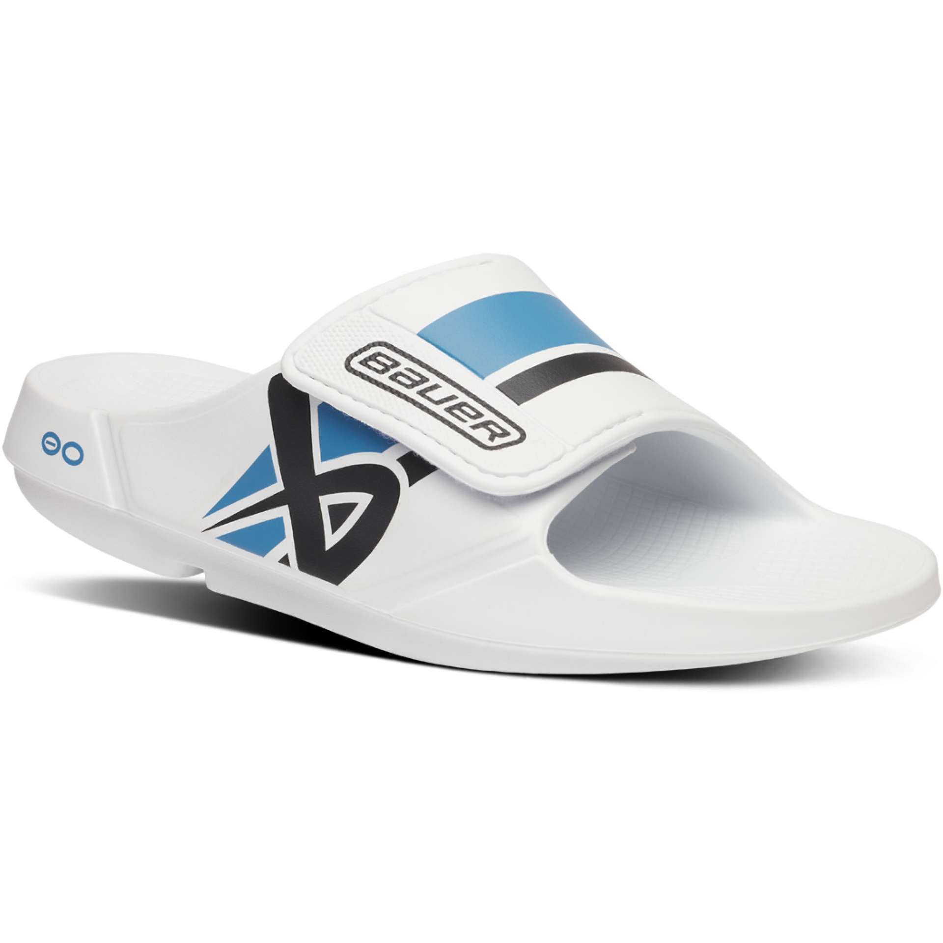 Bauer x Oofos Sport Flex Badesandalen Weiß/Blau